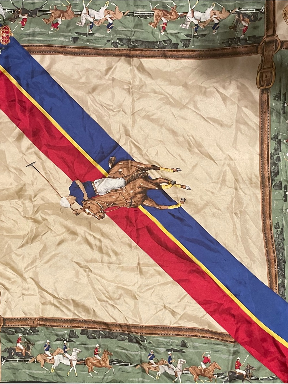 Polo by Ralph Lauren Beige, Blue & Red Equestrian Stripe Tapestry